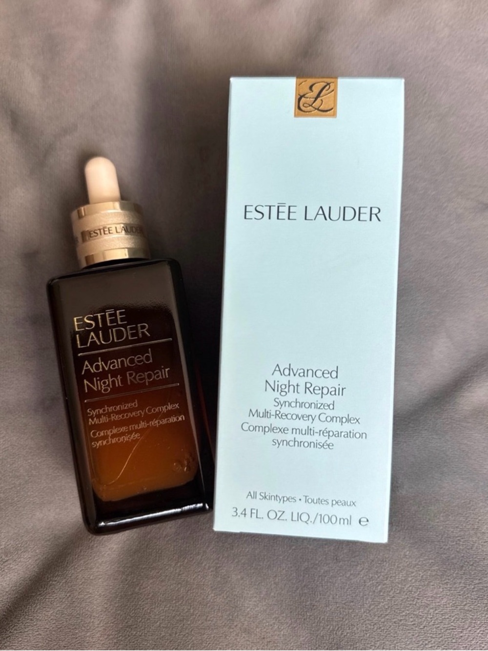 Estée Lauder Advanced Night Repair Serum — Brown & Gold Bottle with White Box